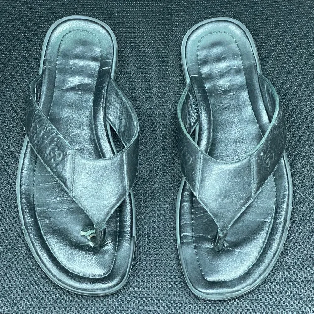 Gucci Men's Guccissima Leather Thong Sandals Flip-Flops Black Size 9 - Picture 1 of 8